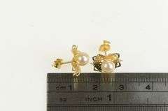 14K Yellow Gold Pearl Ornate Pleated Filigree Vintage Stud Earrings