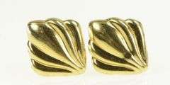 14K Yellow Gold Puffy Scalloped Abstract Curvy Stud Earrings