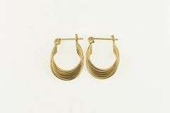 14K Yellow Gold 18.1mm Twist Design Vintage Statement Hoop Earrings
