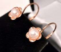 Adorable Flower Pearl Dangle Earrings In 14K Rose Gold