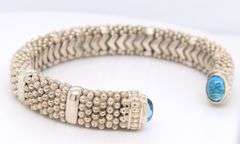 925 Sterling Silver Lagos Caviar Blue Topaz Cuff Bangle