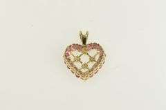 10K Yellow Gold Natural Ruby Diamond Heart Lattice Love Charm/Pendant
