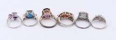 Group Lot of 6 Vintage 925 Sterling Silver Cubic Zirconia Rings