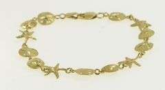 14K Yellow Gold Sea Shell Ocean Motif Sand Dollar Scallop Bracelet