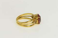 18K Yellow Gold Oval Syn. Ruby CZ Cluster Accent Vintage Ring