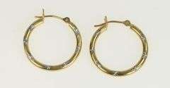 14K Yellow Gold 20.5mm Two Tone Design Vintage Hoop Earrings