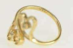 14K Yellow Gold Diamond Inset Retro Heart Love Wrap Bypass Ring