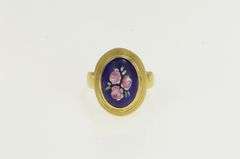 18K Yellow Gold Blue Enamel Flower Bouquet Domed Cocktail Ring