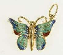 14K Yellow Gold Enamel Butterfly Change Beauty Symbol Charm/Pendant