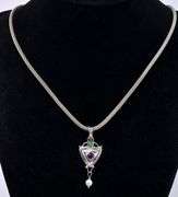 Multi-Gem and Pearl Pendant Necklace In Sterling Silver