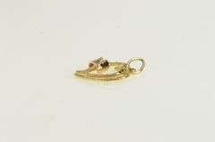 14K Yellow Gold Diamond Cut Heart Bow Ribbon Love Pendant