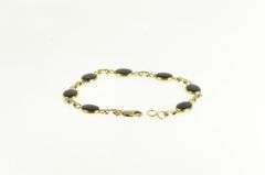 14K Yellow Gold Oval Black Onyx Vintage Statement Chain Bracelet