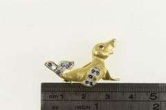 14K Yellow Gold Sapphire Inset Seal Sea Lion Animal Pin/Brooch