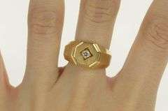 14K Yellow Gold Retro Diamond Squared Vintage Statement Ring