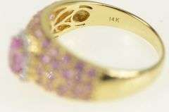 14K Yellow Gold Pink Sapphire Diamond Pave Engagement Ring