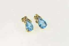 14K Yellow Gold Pear Blue Topaz Diamond Accent Vintage Earrings