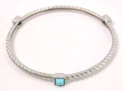 Turquoise Gem Bangle Bracelet In Sterling Silver