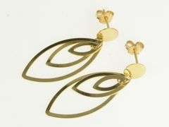 14K Yellow Gold Marquise Fringe Dangle Drop Statement Earrings