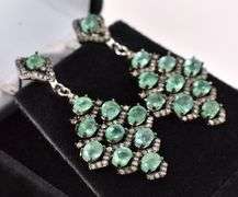 Elegant 7.10CTW Emerald & 0.96CTW Diamond Earrings in Sterling Silver