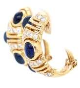 3.00ctw Sapphire Cabochon and 0.65ctw Diamond J Hoop Earrings in 18K