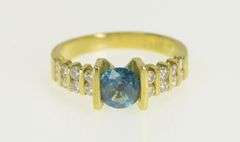 18K Yellow Gold Blue Topaz Diamond Striped Statement Ring