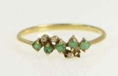 14K Yellow Gold Natural Emerald Diamond Cluster Vintage Ring