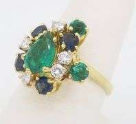 Emerald, Sapphire, and Diamond Cocktail ring in 18k Yellow Gold