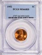 Superb Gem BU 1952 Philadelphia Minted Lincoln Cent PCGS MS 66 Red!