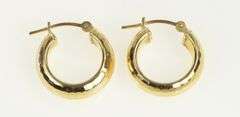14K Yellow Gold Hammered Pattern 15.5mm Puffy Hoop Earrings