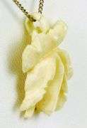 Vintage Carved Bone Orchid Pendant & Sterling Chain