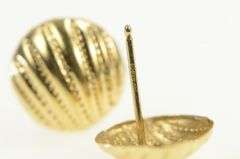 14K Yellow Gold Ridged Scallop Shell Vintage Round Stud Earrings
