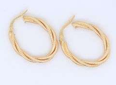 Gorgeous Yellow Gold Oval Twisted Hoop Earrings