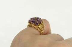 14K Yellow Gold Ornate Retro Amethyst Statement Cluster Ring