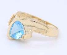 Gorgeous Yellow Gold Trillion Blue Topaz and Diamond Fancy Ring