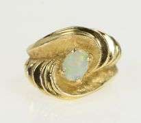 14K Yellow Gold Oval Natural Opal Retro Swirl Statement Ring
