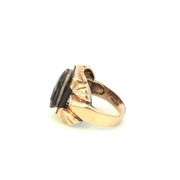 10K Yellow Gold Art Deco Carved Agate Intaglio Diamond Men's Ring