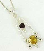 Large Sterling Garnet & Citrine Pendant & Chain