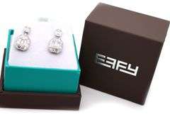 New Effy 1.50ctw Baguette and Round Diamond Cluster Drop Earrings in 18K W/Box