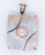 Vintage 925 Sterling Silver Square Pearl Pendant