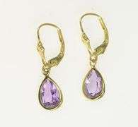 14K Yellow Gold Pear Faceted Amethyst Vintage Dangle Earrings