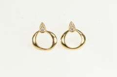 18K Yellow Gold Omega Diamond Inset Designer Circle Stud Earrings