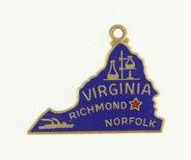 14K Yellow Gold Virginia Enamel Map Travel State Shape Charm/Pendant