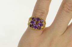 14K Yellow Gold Ornate Retro Amethyst Statement Cluster Ring