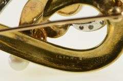 14K Yellow Gold 0.28 Ctw Diamond Pearl Vintage Loop Pin/Brooch