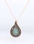 Vintage 925 Sterling Silver Jade and Marcasite Pendant on Chain