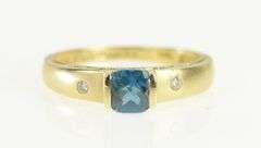 14K Yellow Gold Cushion Blue Topaz Diamond Statement Ring