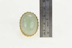 14K Yellow Gold Oval Jade Cabochon Vintage Filigree Cocktail Ring