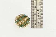 14K Yellow Gold Domed Pearl Turquoise Vintage Cocktail Ring