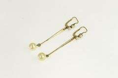 14K Yellow Gold Victorian Pearl Ornate Dangle Drop Earrings