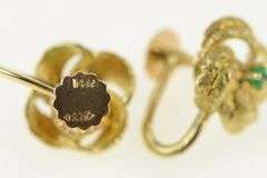 14K Yellow Gold 1960's Emerald Knot Twist Spiral Screw Back Earrings